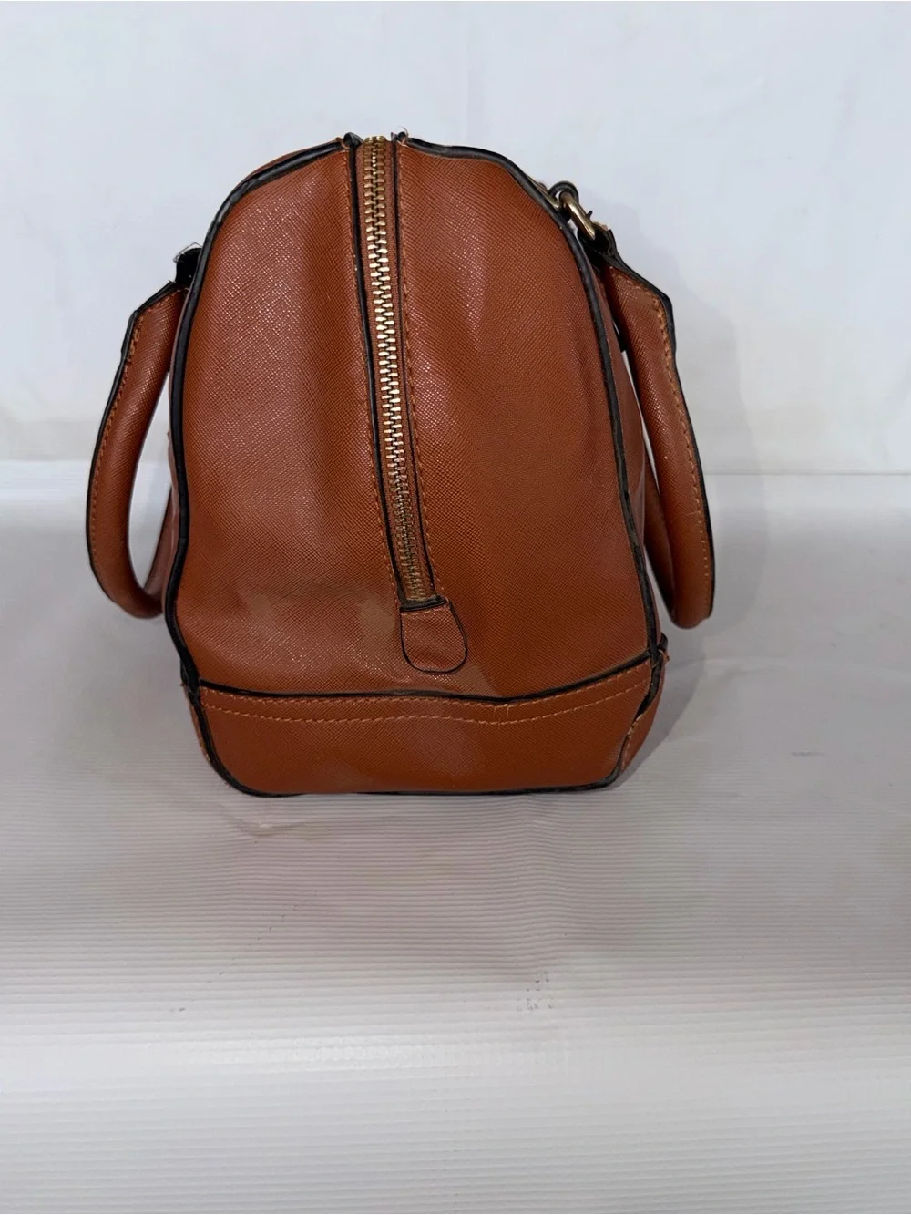 Structured Leather Satchel in Cognac with Gold Hardware